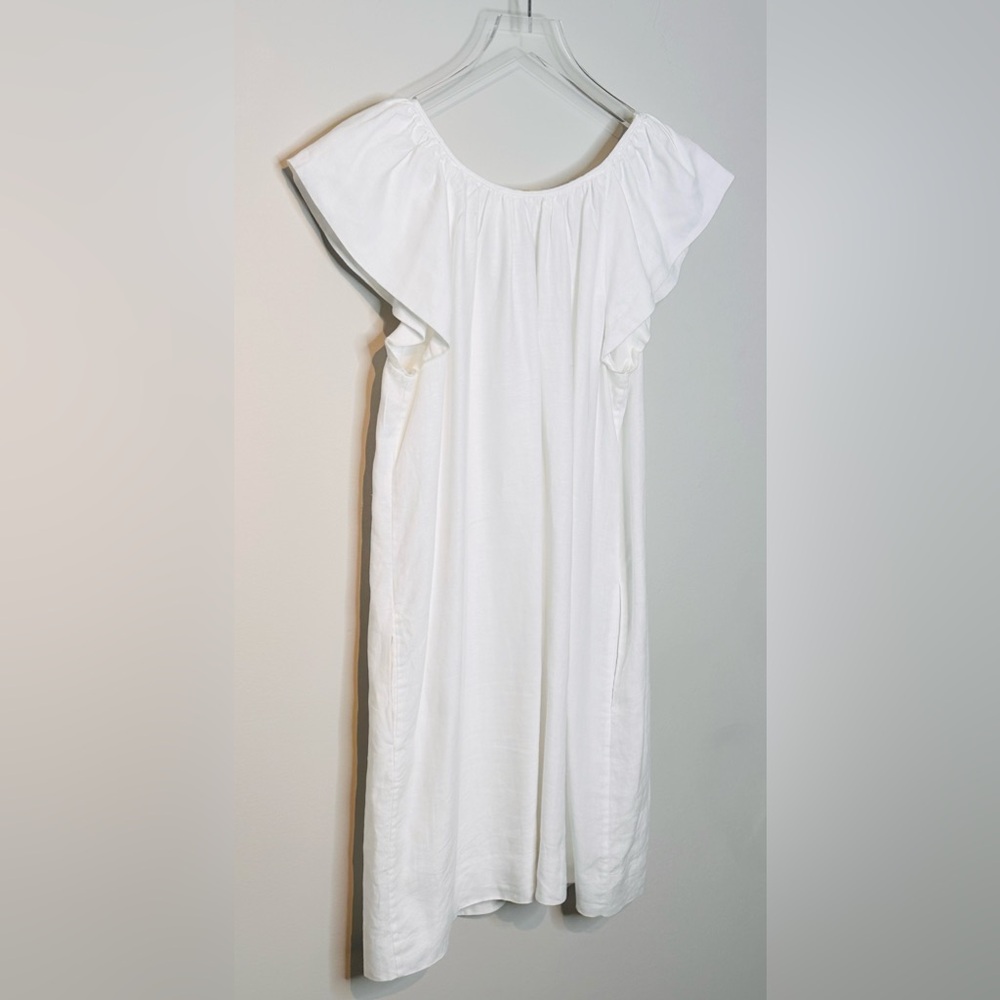 Marie Oliver White Ivory Linen Flutter Sleeve Mini Dress - Picture 5 of 11